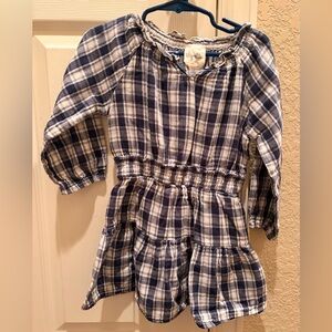 Vignette Plaid Blue and White Girls' Casual Tiered Dress